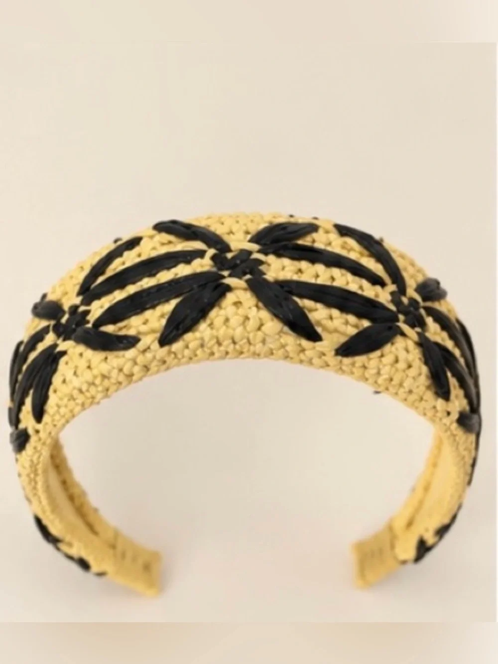 Yellow Woven Headband with Black Floral Trim